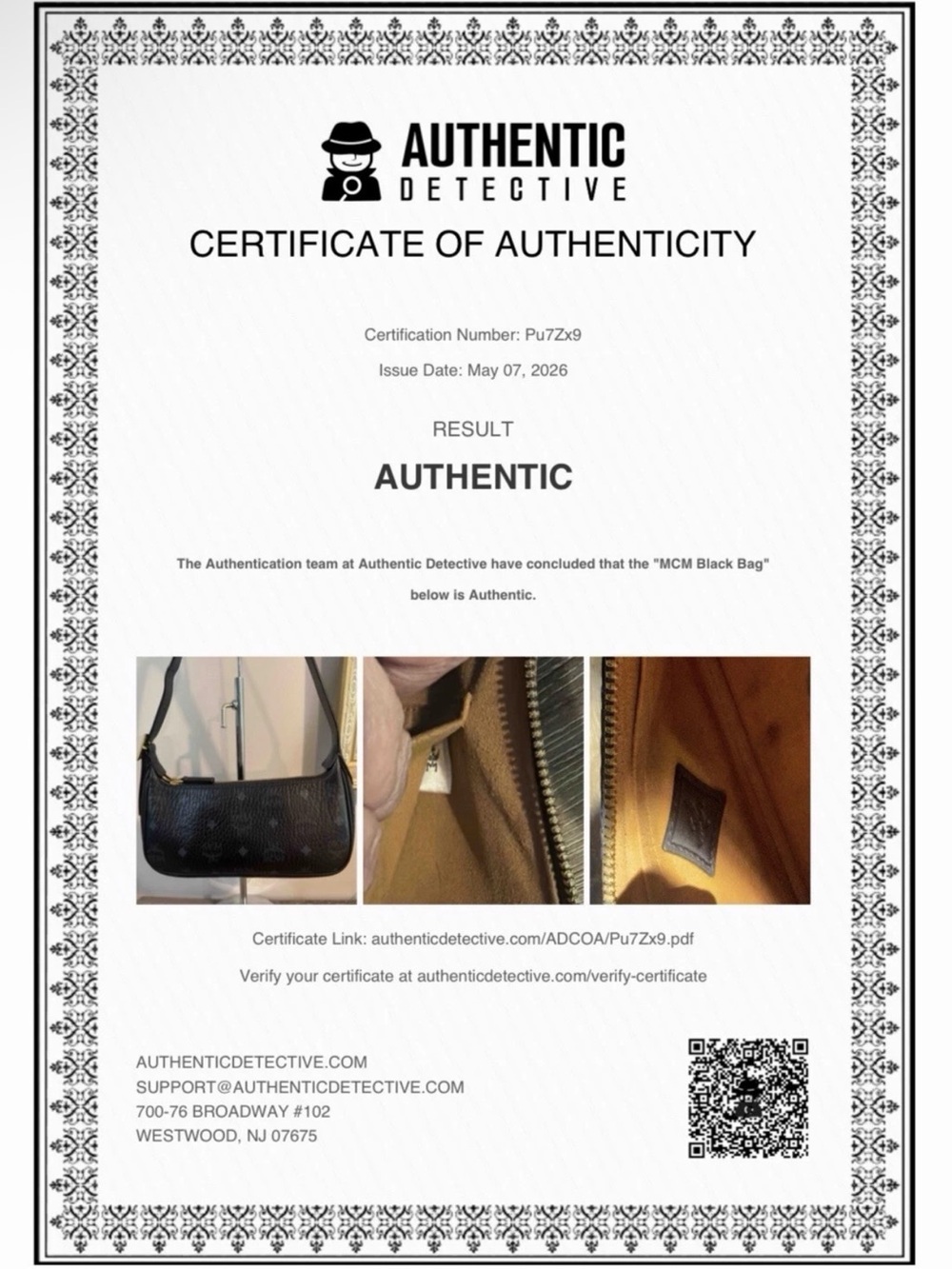 MCM Aren Visetos Monogram Print Shoulder Bag Black Pebble Leather Gray Logo COA - Picture 16 of 16
